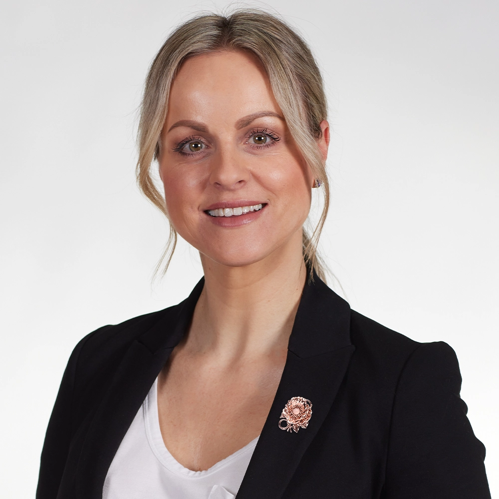 Model wearing Rose Quartz Poppy Brooch